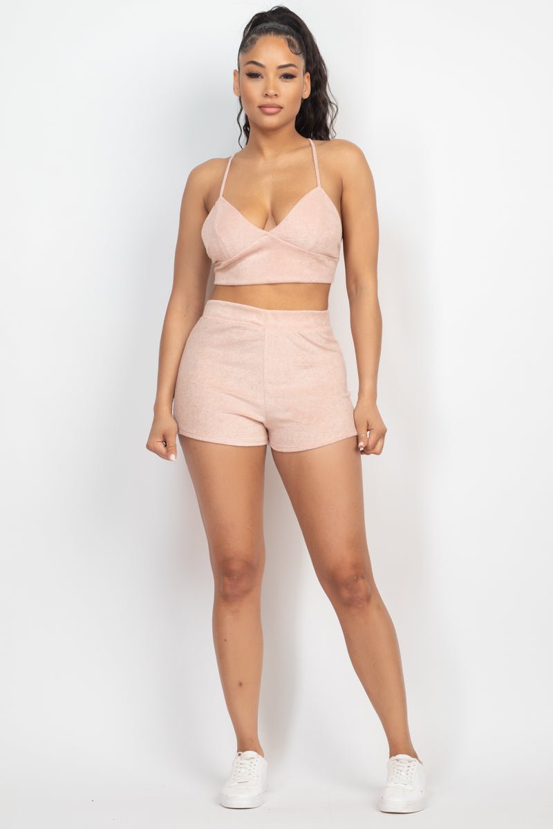 Terry Towel Bralette Top & Mini Shorts Set - Passion 4 Fashion USA