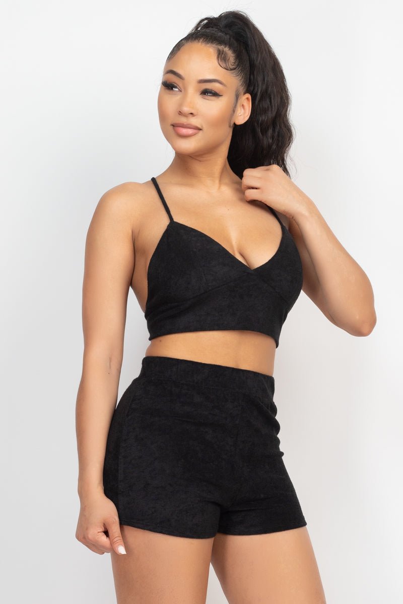 Terry Towel Bralette Top & Mini Shorts Set - Passion 4 Fashion USA