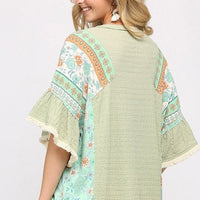 Texture Knit And Print Mixed Hi Low Hem Top - Passion 4 Fashion USA