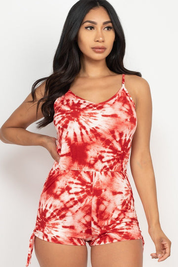 Tie-dye Ruched Drawstring Summer Romper - Passion 4 Fashion USA