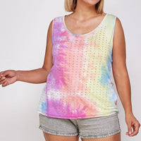 Tie Dye Tank With Studded Detail, Loose Fit, Easy Casual Wear - Passion 4 Fashion USA