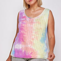 Tie Dye Tank With Studded Detail, Loose Fit, Easy Casual Wear - Passion 4 Fashion USA