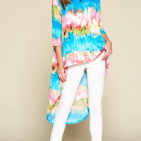 Tie-dye Venechia High Low Fashion Top With 3/4 Sleeves - Passion 4 Fashion USA