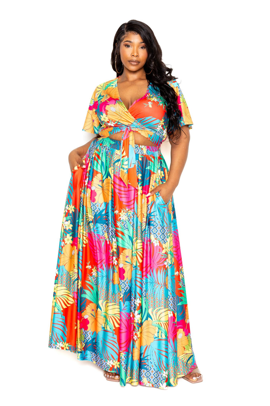 Tropical floral maxi skirt & top set - Passion 4 Fashion USA