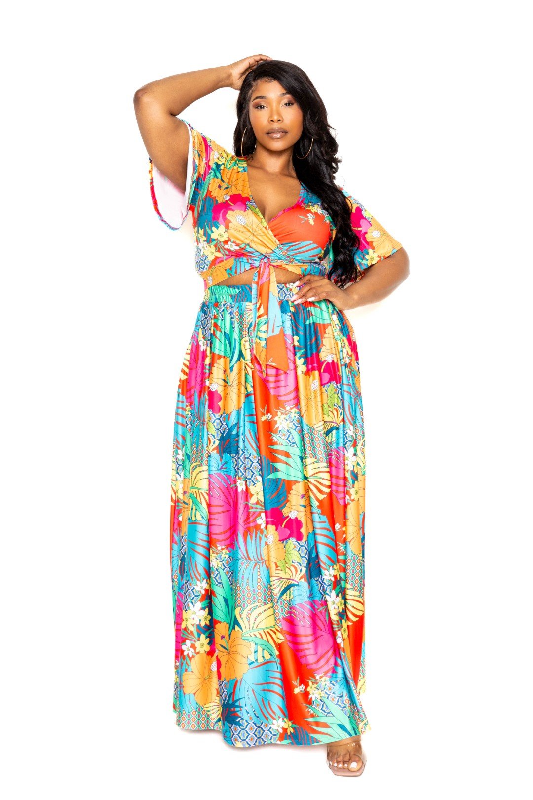 Tropical floral maxi skirt & top set - Passion 4 Fashion USA