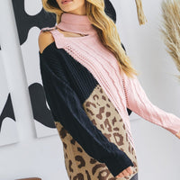 Turtle Neck Color Block Cutout Sweater - Passion 4 Fashion USA