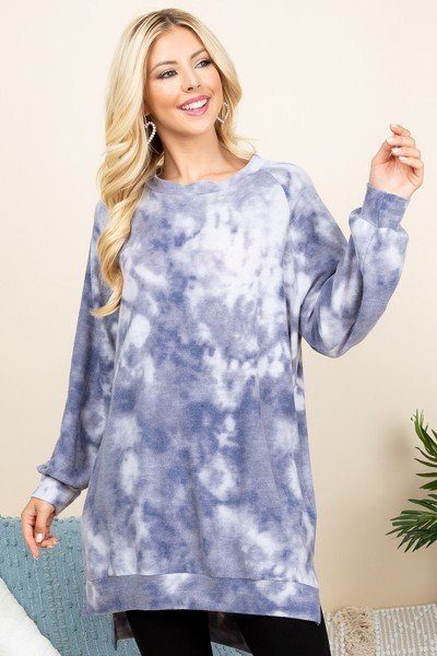 Ultra Cozy Tie Dye French Terry Brush Oversize Casual Pullover - Passion 4 Fashion USA