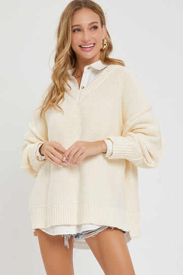 V Neck Oversized Sweater - Passion 4 Fashion USA
