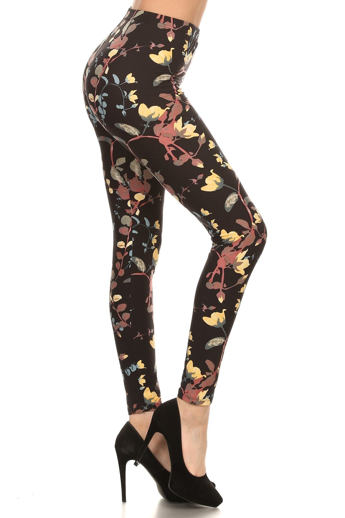 Vine Printed High Waisted Knit Leggings In Skinny Fit With Elastic Waistband - Passion 4 Fashion USA