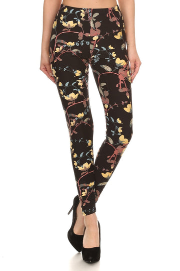 Vine Printed High Waisted Knit Leggings In Skinny Fit With Elastic Waistband - Passion 4 Fashion USA