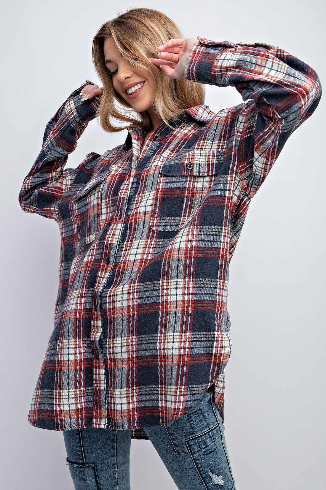 Washed Plaid Button Down Shirt - Passion 4 Fashion USA