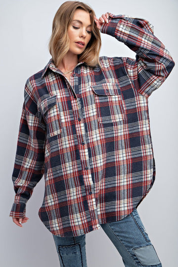 Washed Plaid Button Down Shirt - Passion 4 Fashion USA