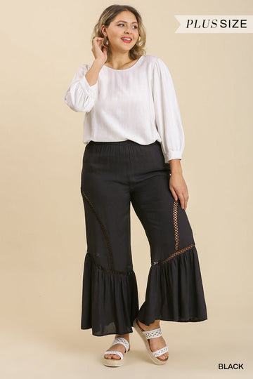 Wide Leg Elastic Waist Lace Tape Pants - Passion 4 Fashion USA