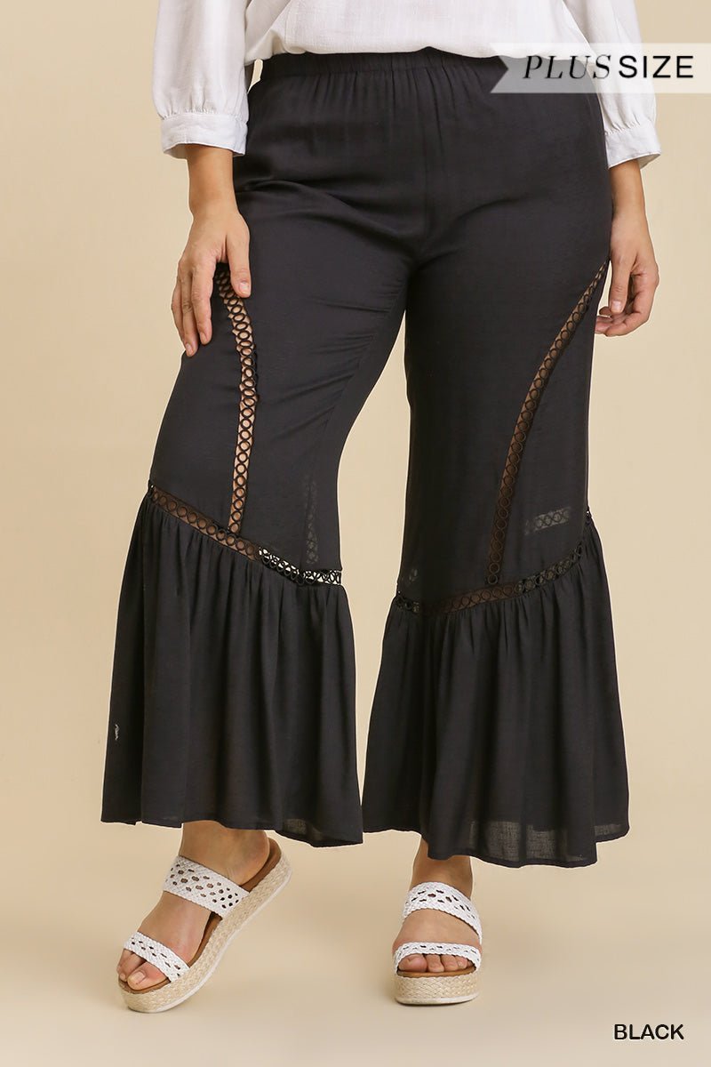 Wide Leg Elastic Waist Lace Tape Pants - Passion 4 Fashion USA