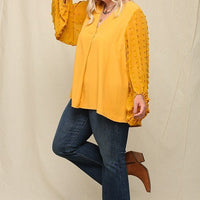 Woven And Textured Chiffon Top With Voluminous Sheer Sleeves - Passion 4 Fashion USA
