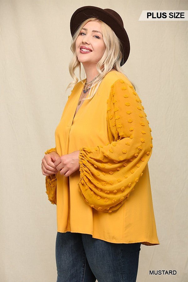 Woven And Textured Chiffon Top With Voluminous Sheer Sleeves - Passion 4 Fashion USA