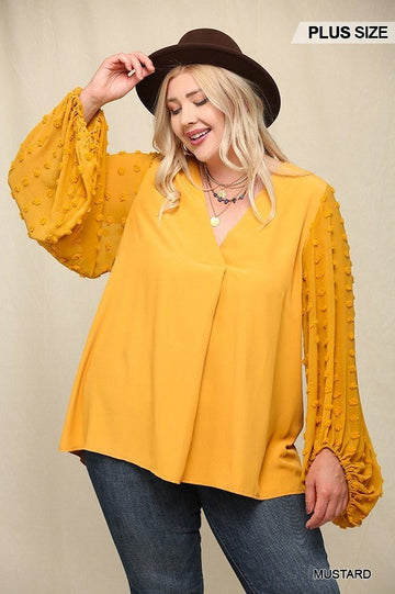 Woven And Textured Chiffon Top With Voluminous Sheer Sleeves - Passion 4 Fashion USA